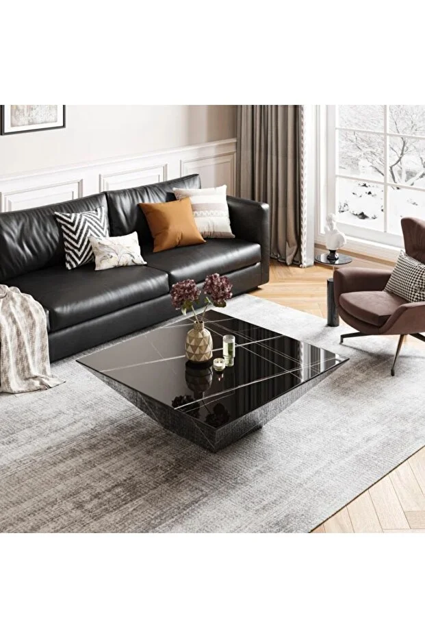 Daniel Kare Prizma Orta Sehpa, Siyah Ahşap Mermer Desenli